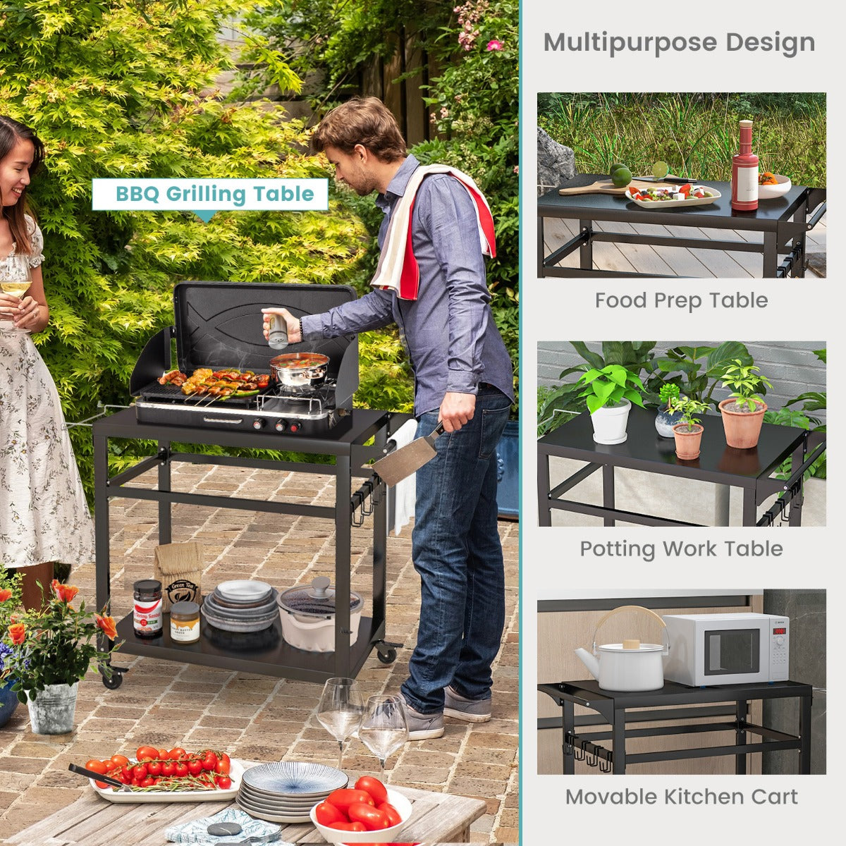 LIVSK Mobiele Grilltrolley - Stevig Metaal - Veelzijdig Voor Binnen en Buiten - 50 kg Draagvermogen - Met Handgreep en Wielen -