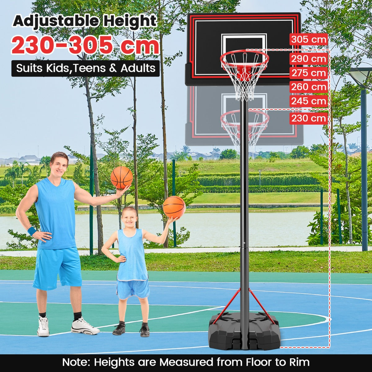 LIVSK Draagbare Basketbalring - Verstelbare Hoogte 230-305 cm - Robuust Bord - Eenvoudig te Verplaatsen - Zwart