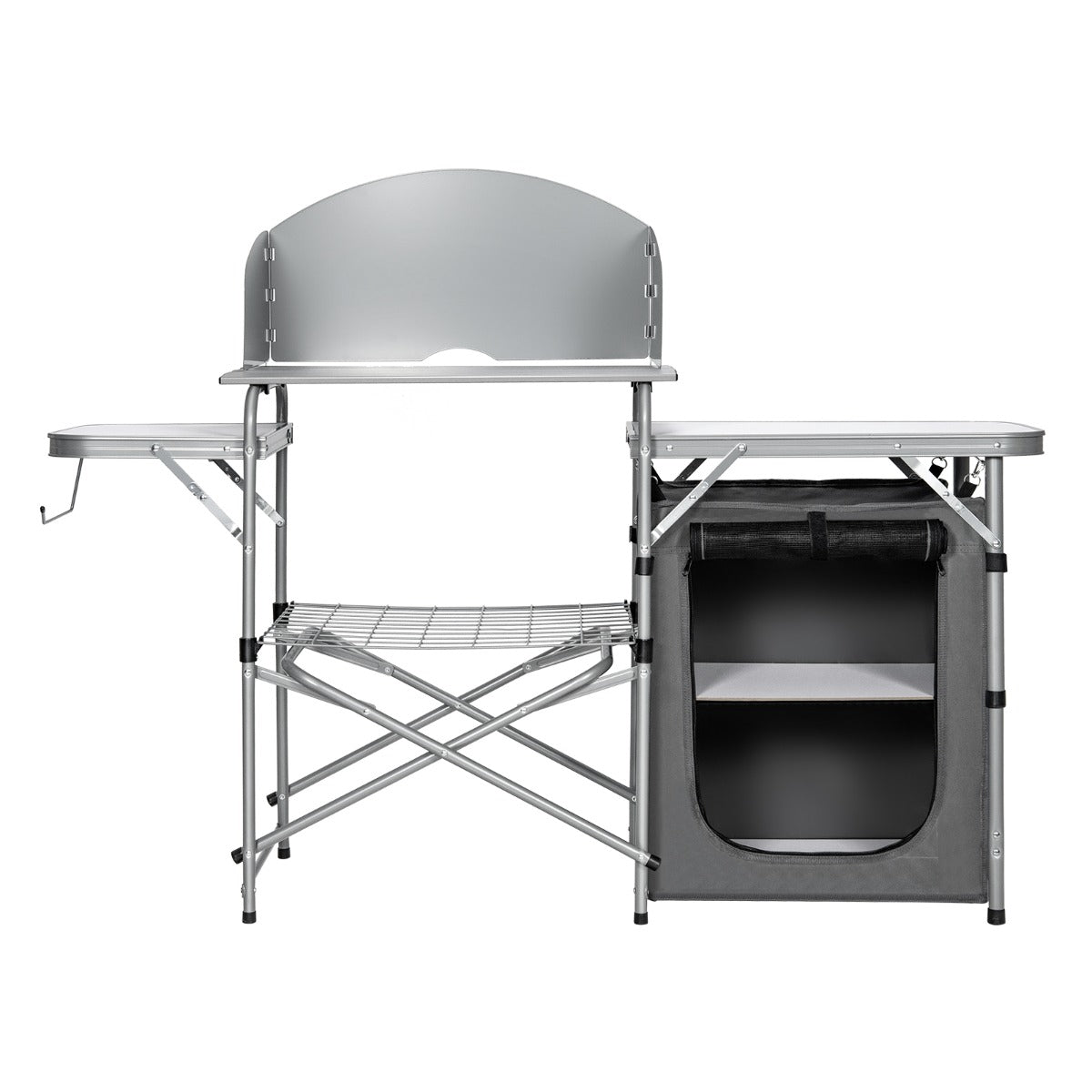 LIVSK Opvouwbare Campingtafel - Lichtgewicht Aluminium - Met Windschermen en Opbergruimte - Ideaal voor BBQ en Picknick - Grijs