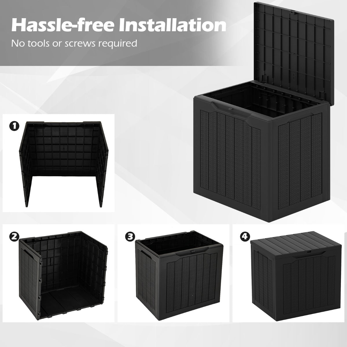 LIVSK Outdoor-opbergbox met Afsluitbaar Deksel - 96 L Capaciteit - Weerbestendig PP - Lichtgewicht en Elegant - Zwart