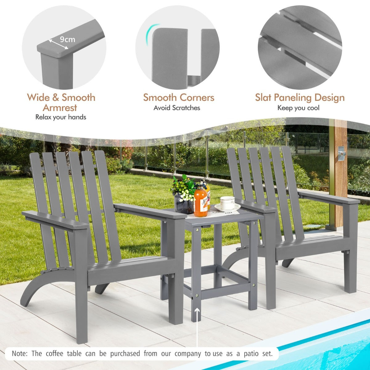 LIVSK Adirondack Stoel - Duurzaam Acaciahout - Ergonomisch Ontwerp - Draagvermogen tot 160 kg - Voor Binnen en Buiten - Grijs