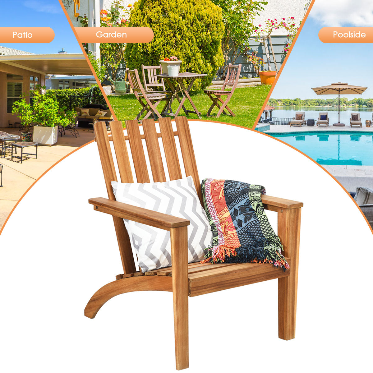 LIVSK Ergonomische Adirondack Buitenstoel - Duurzaam Acaciahout - Comfortabel Ontwerp - Rustieke Stijl - 69 x 73 x 85 cm -