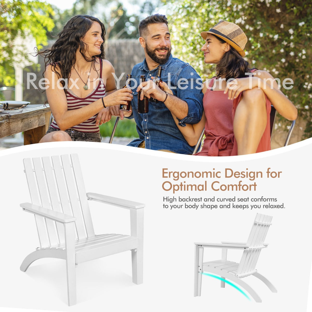 LIVSK Ergonomische Adirondack Stoel - Duurzaam Acaciahout - Stevig Frame tot 160 kg - Voor Tuin en Terras - Grijs