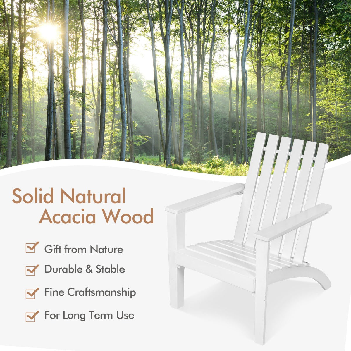 LIVSK Ergonomische Adirondack Stoel - Duurzaam Acaciahout - Stevig Frame tot 160 kg - Voor Tuin en Terras - Grijs