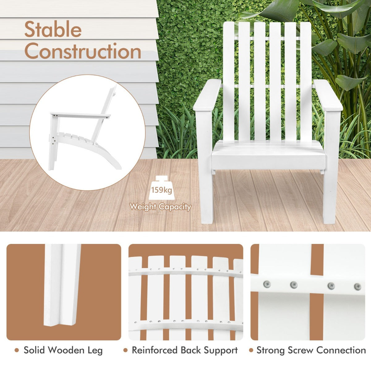 LIVSK Ergonomische Adirondack Stoel - Duurzaam Acaciahout - Stevig Frame tot 160 kg - Voor Tuin en Terras - Grijs