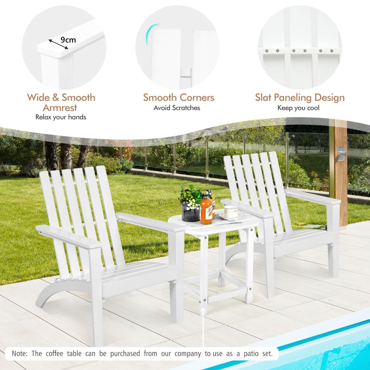 LIVSK Ergonomische Adirondack Stoel - Duurzaam Acaciahout - Stevig Frame tot 160 kg - Voor Tuin en Terras - Grijs