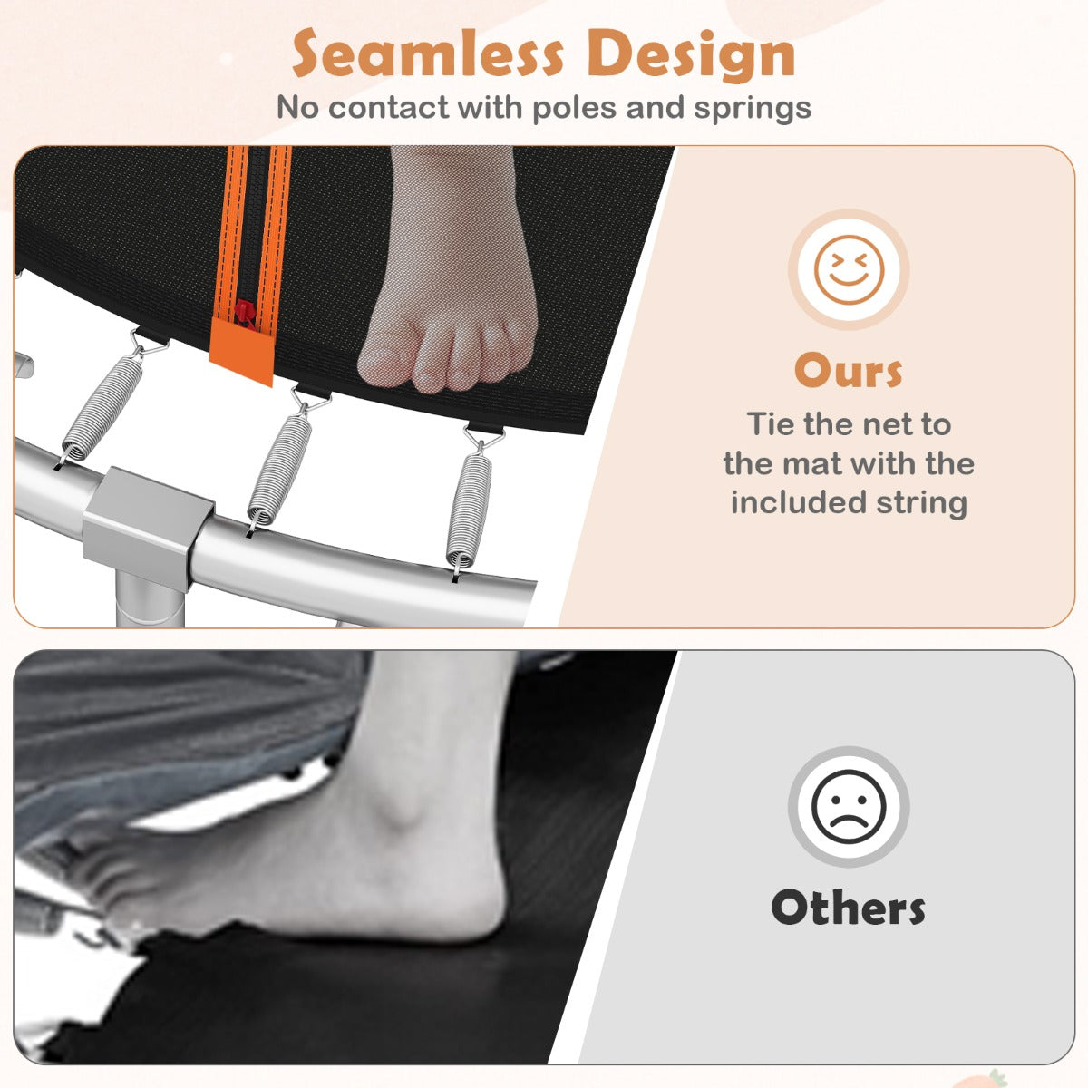 Livsk costway buitentrampoline met ladder rond tuintrampolin met veiligheidsnet randbedekking en metalen frame o366cm oranje 5
