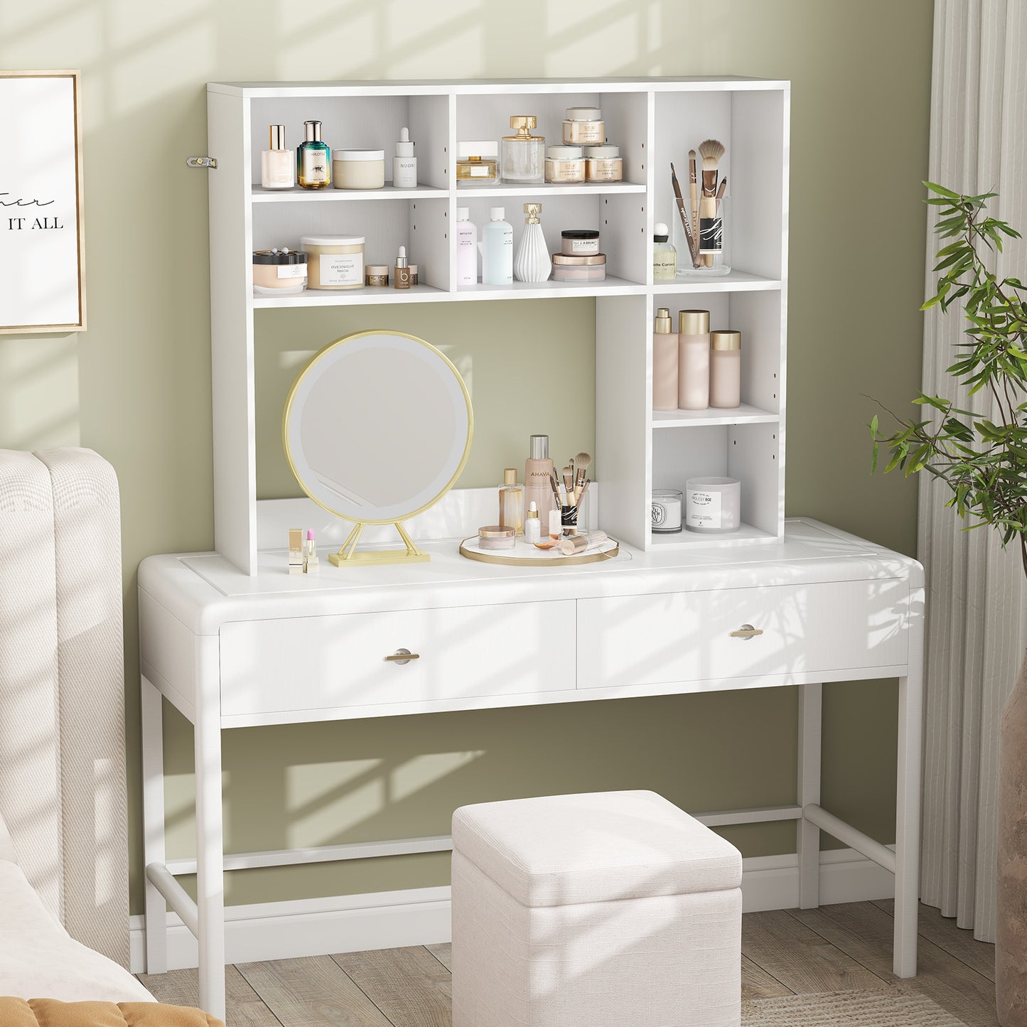 LIVSK Bureau-opzetstuk met 3 Verstelbare Planken - Tot 120 kg - Inclusief Veiligheidsankers - 94 x 25 x 79 cm - Wit
