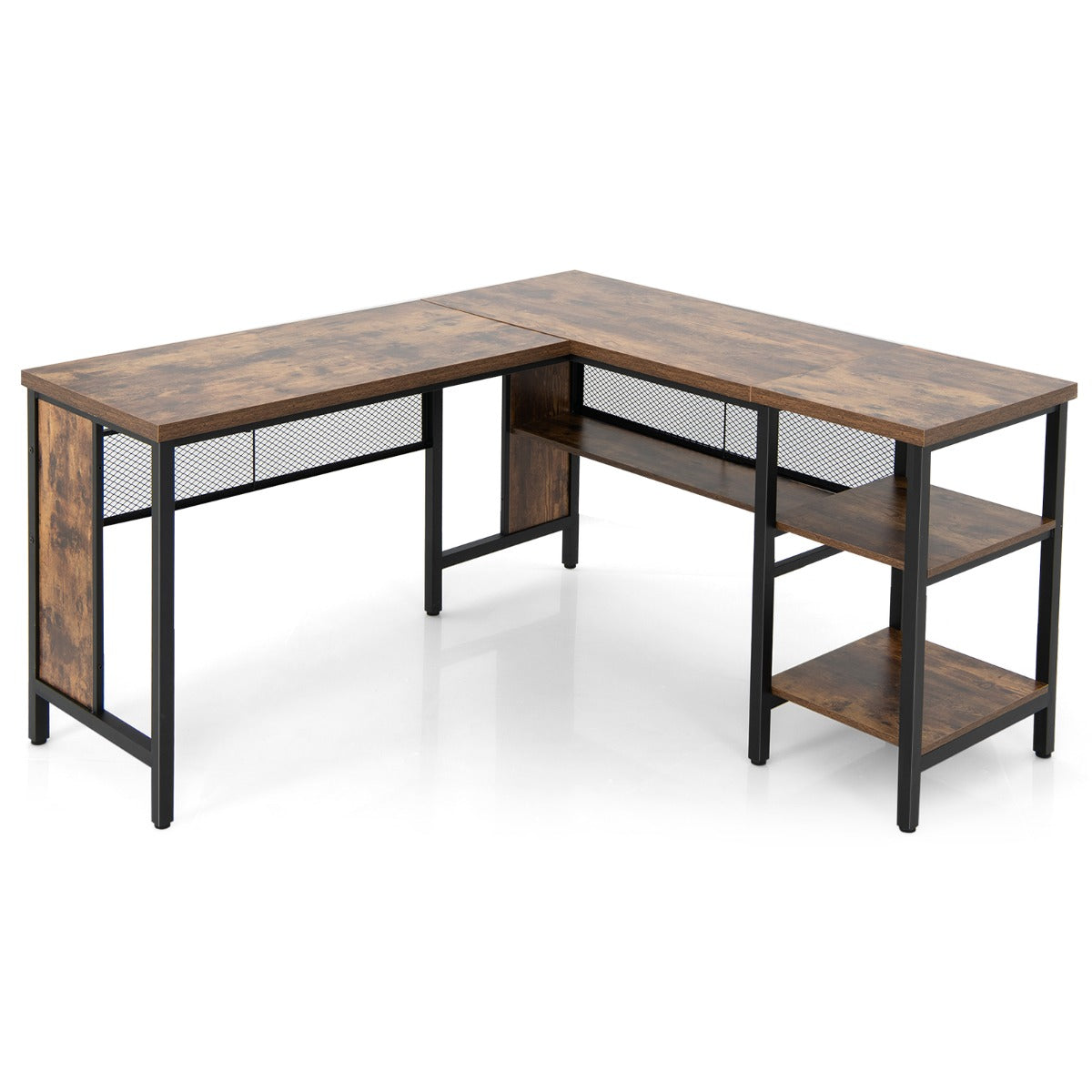 LIVSK L-vormige computertafel - Ruimtebesparend met Opbergruimte - Robuust Metaal - Eenvoudige Montage - 150 x 140 x 75 cm -
