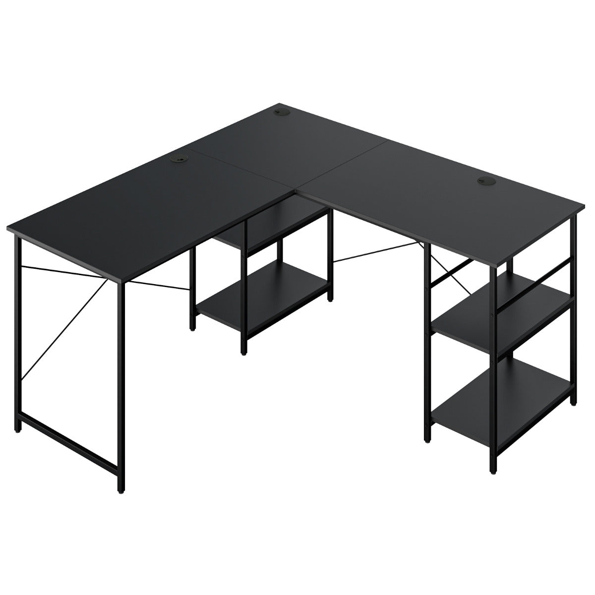 LIVSK L-vormig computertafel - Flexibele opstelling - 4 opbergvakken - Draagvermogen tot 180 kg - 151 x 151 x 75 cm - Meerdere
