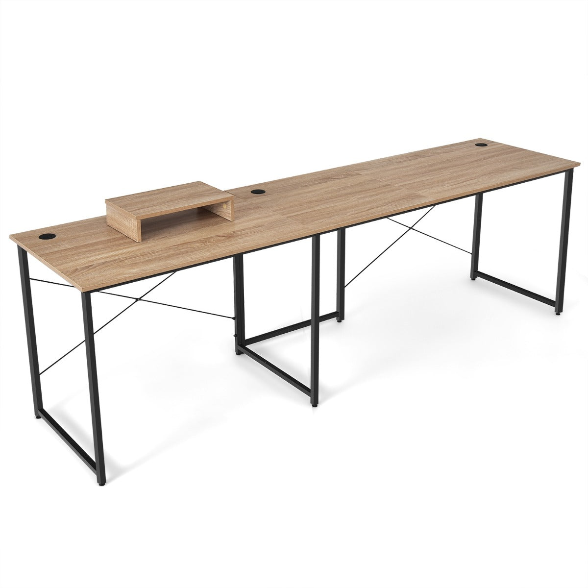 LIVSK Omkeerbaar L-vormig Bureau met Monitorplank - Verstelbare Hoogte - Robuuste Metalen Constructie - Tot 115 kg - Natuur