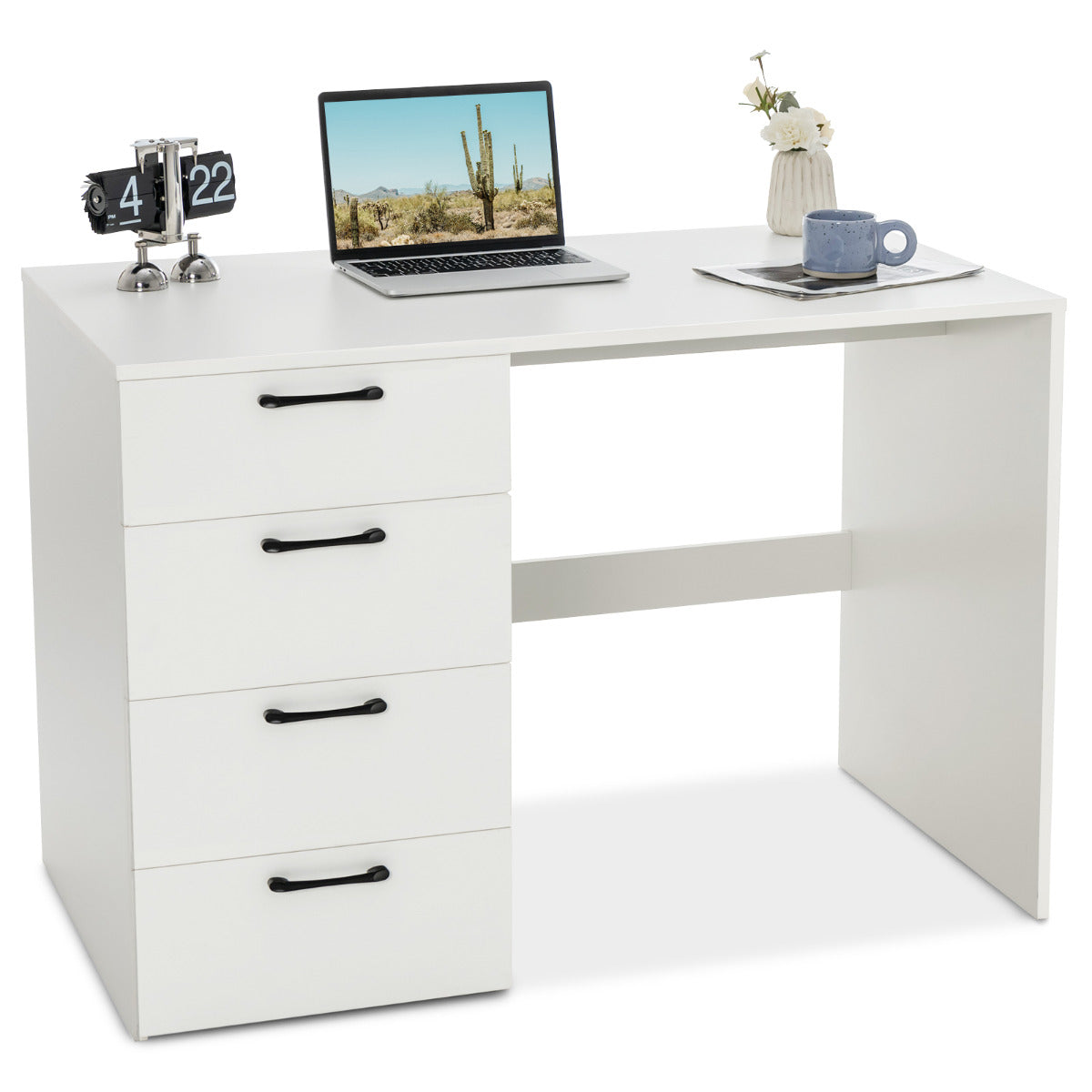 LIVSK Moderne Computertafel met 4 Laden - Ruim Tafelblad 110 x 60 cm - Duurzaam en Stabiel - Wit
