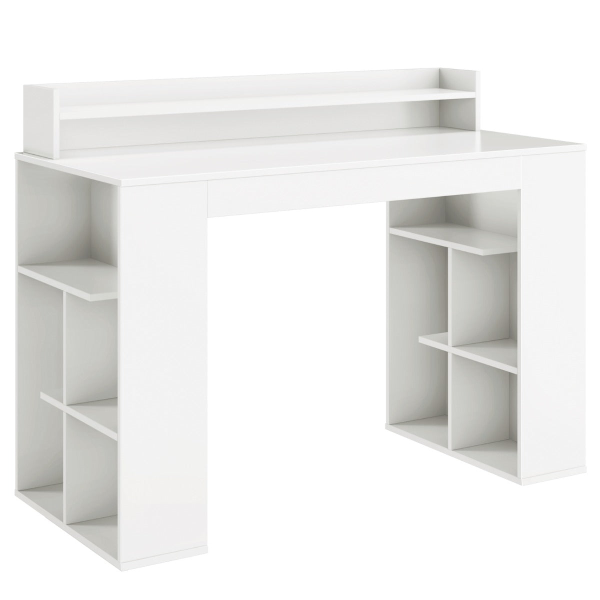 LIVSK Computertafel met Monitorplank en 2 Boekenplanken - Ergonomisch Design - Ruimte voor 2 Computers - 120 x 54 x 90 cm - Wit