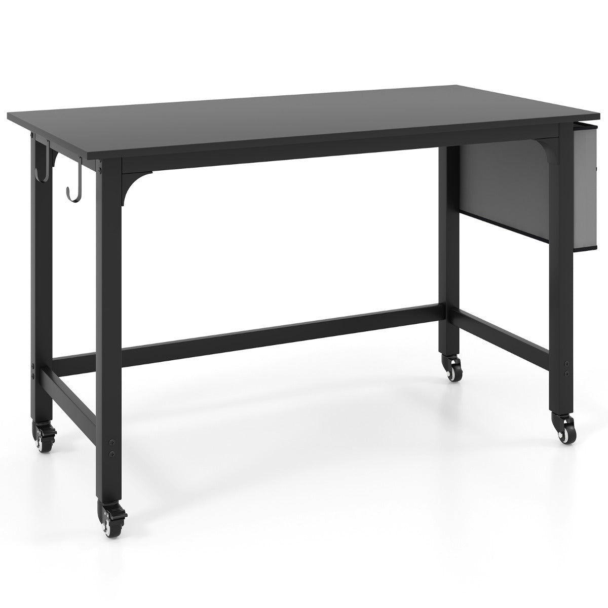 LIVSK Computertafel met Wieltjes - Ruim Tafelblad 120 x 60 cm - Opbergruimte en Koptelefoonhaak - Robuust Metalen Frame - Zwart