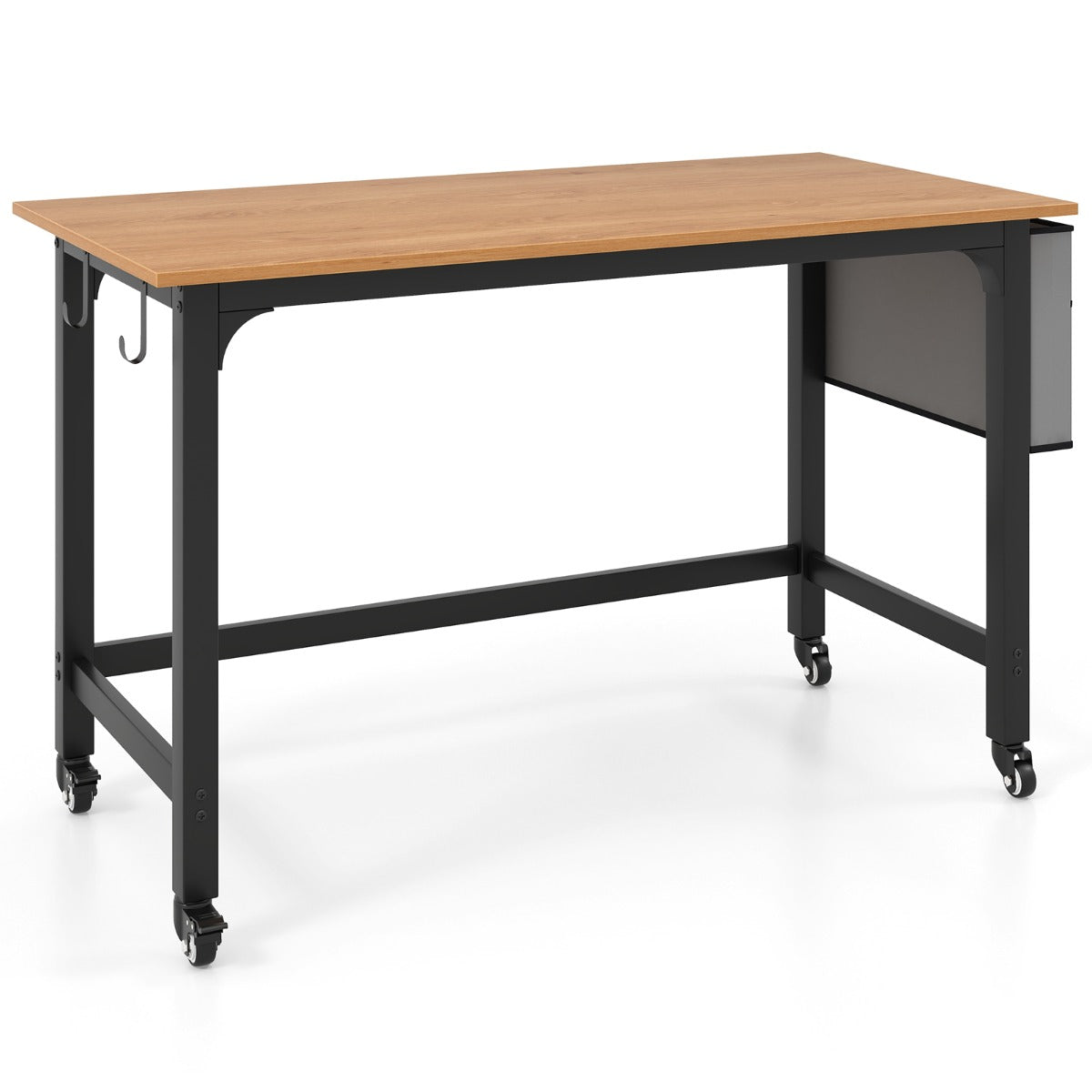 LIVSK Computertafel - Ruim Tafelblad - Afneembare Zak en Haken - 4 Zwenkwielen - Stevig Metalen Frame - 120 x 60 x 75 cm - Natuur