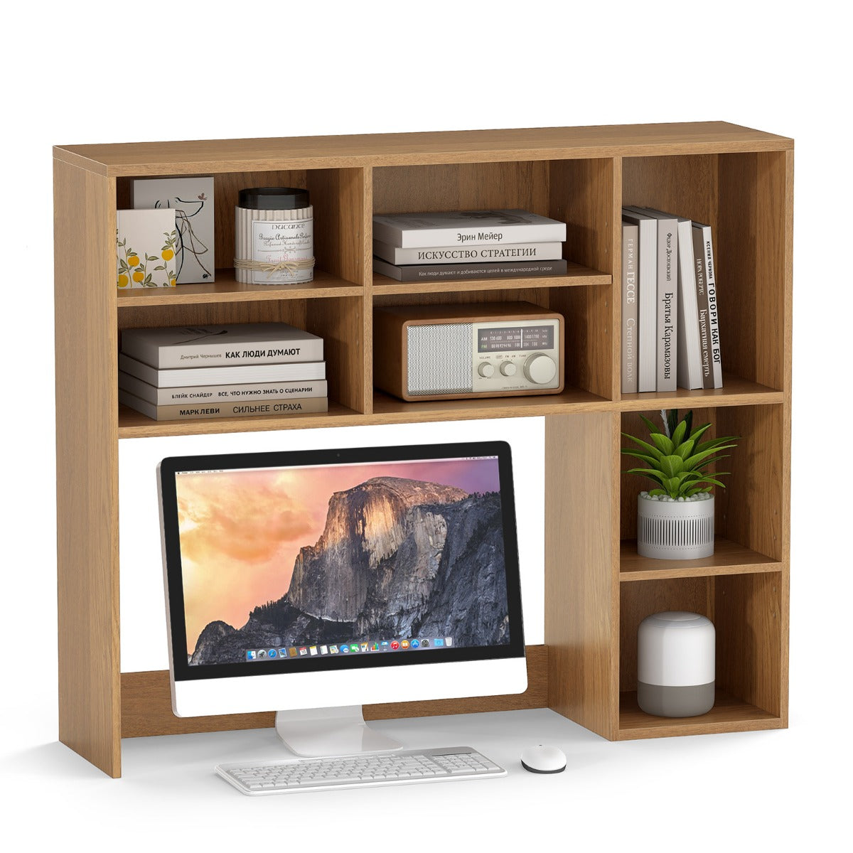 LIVSK Bureau-organizer voor Monitoren tot 27" - 3 Verstelbare Planken - Tot 120 kg - 94 x 25 x 79 cm - Natuurlijk