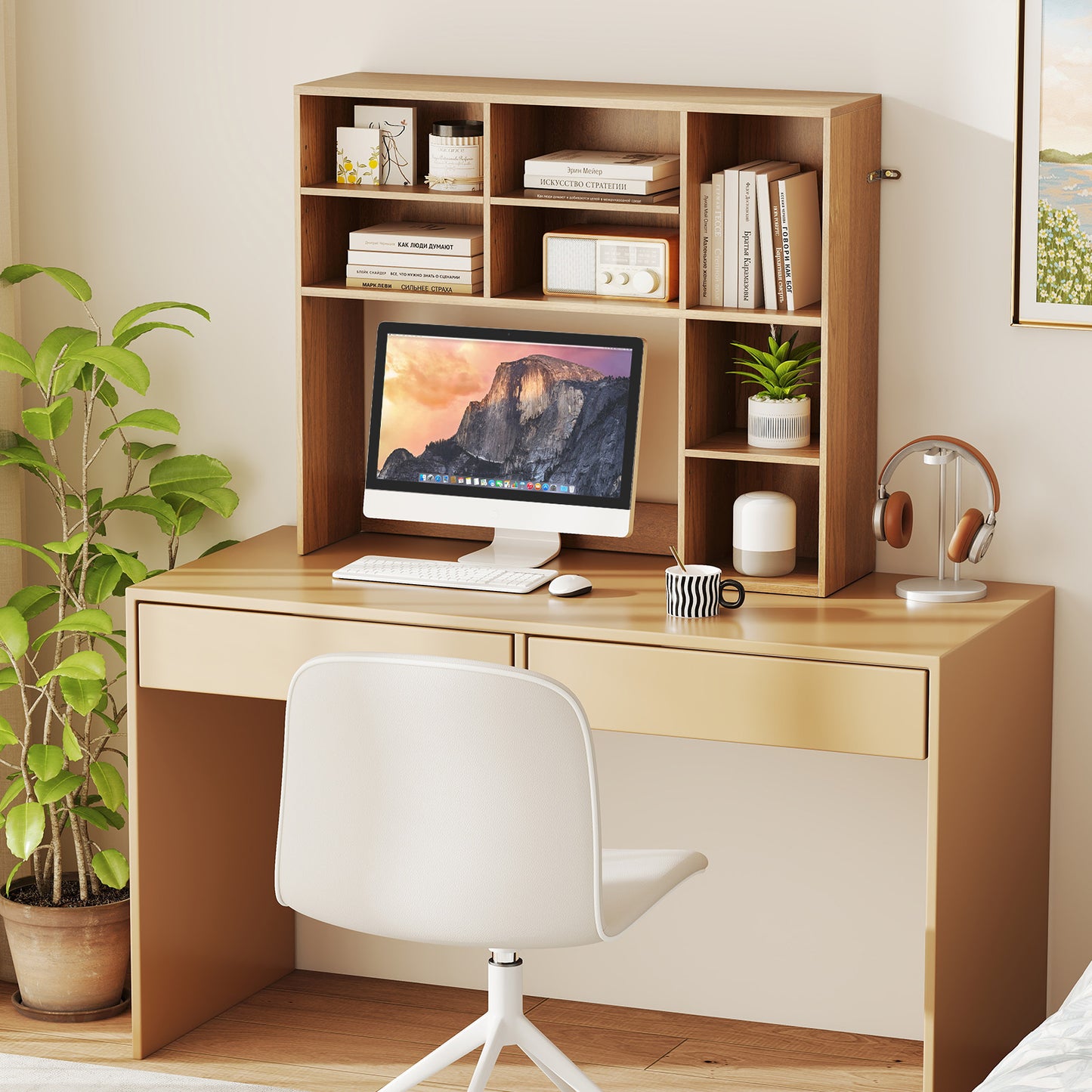 LIVSK Bureau-organizer voor Monitoren tot 27" - 3 Verstelbare Planken - Tot 120 kg - 94 x 25 x 79 cm - Natuurlijk