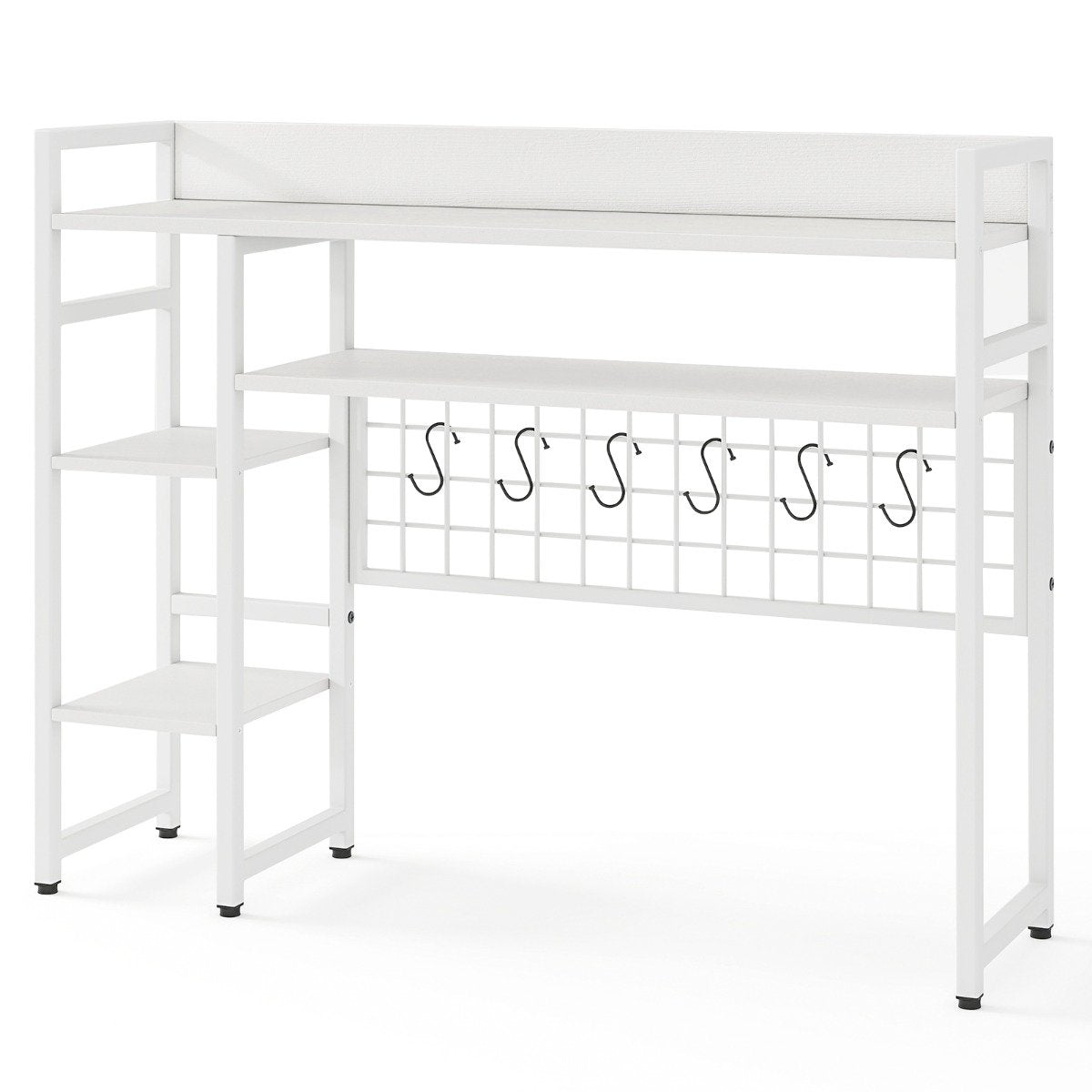 LIVSK Bureauplank-Organizer met 4 Planken en 6 Haken - Verstelbare Voetsteunen - Antislip - 94 x 25 x 74 cm - Wit