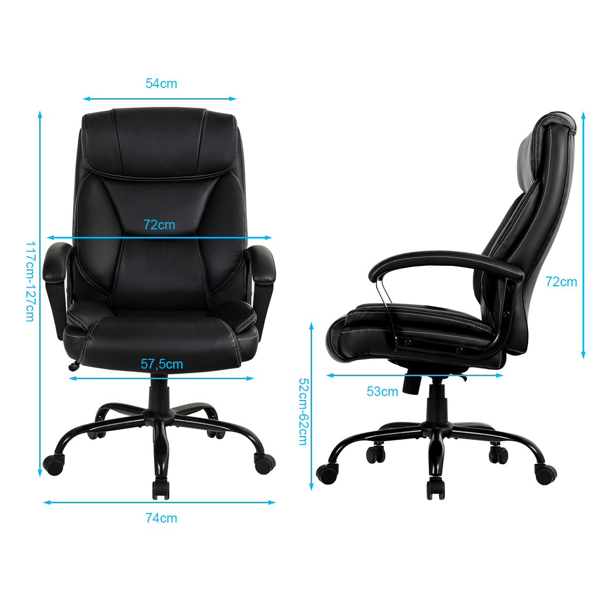 LIVSK Hoge Rugleuning Bureaustoel - Ergonomisch Ontwerp - Verstelbare Hoogte 50-60 cm - Schommelfunctie - Zwart