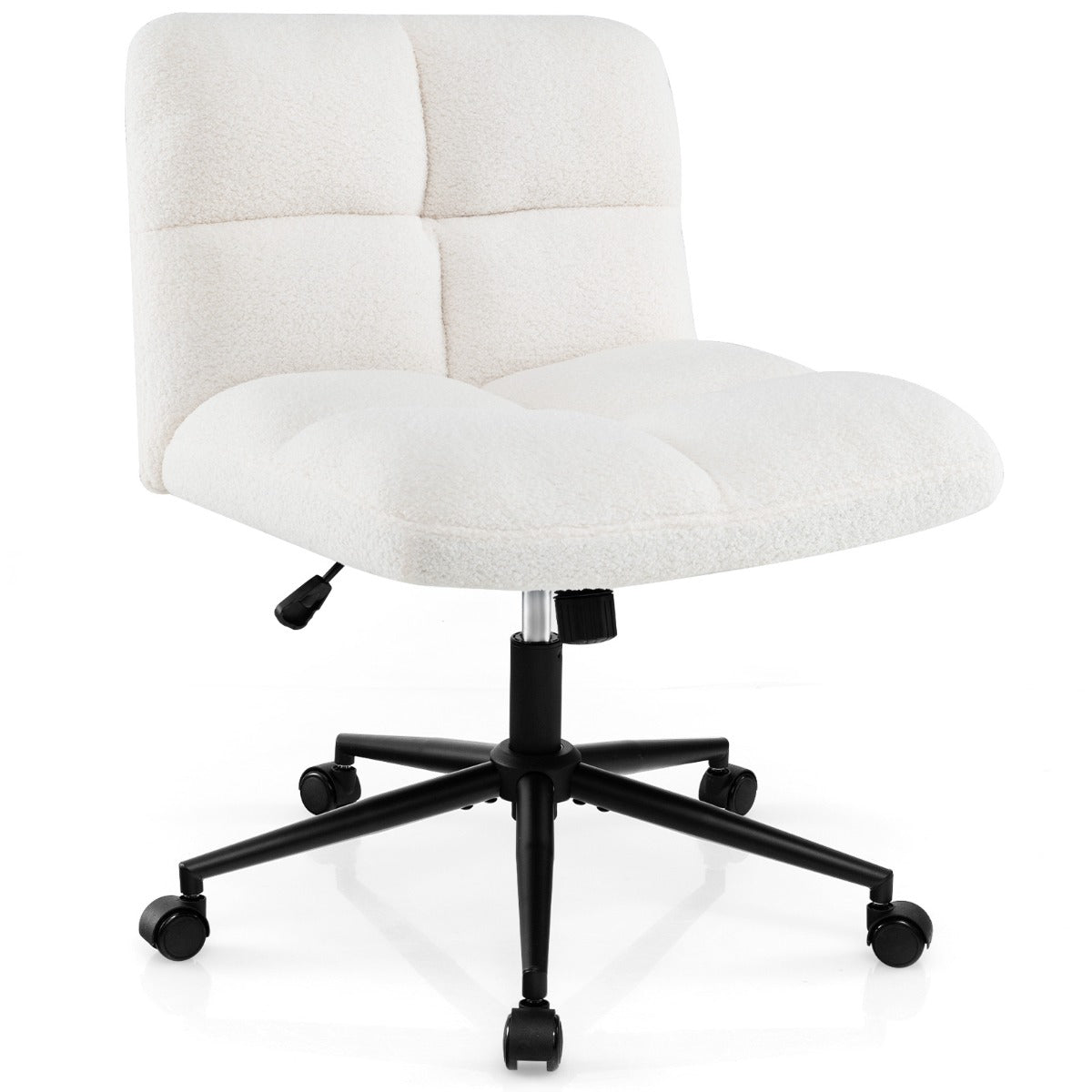 LIVSK Kruispootstoel - Verstelbare Hoogte en Schommelfunctie - Luxe Fleece Bekleding - Stabiele Basis tot 160 kg - Beige