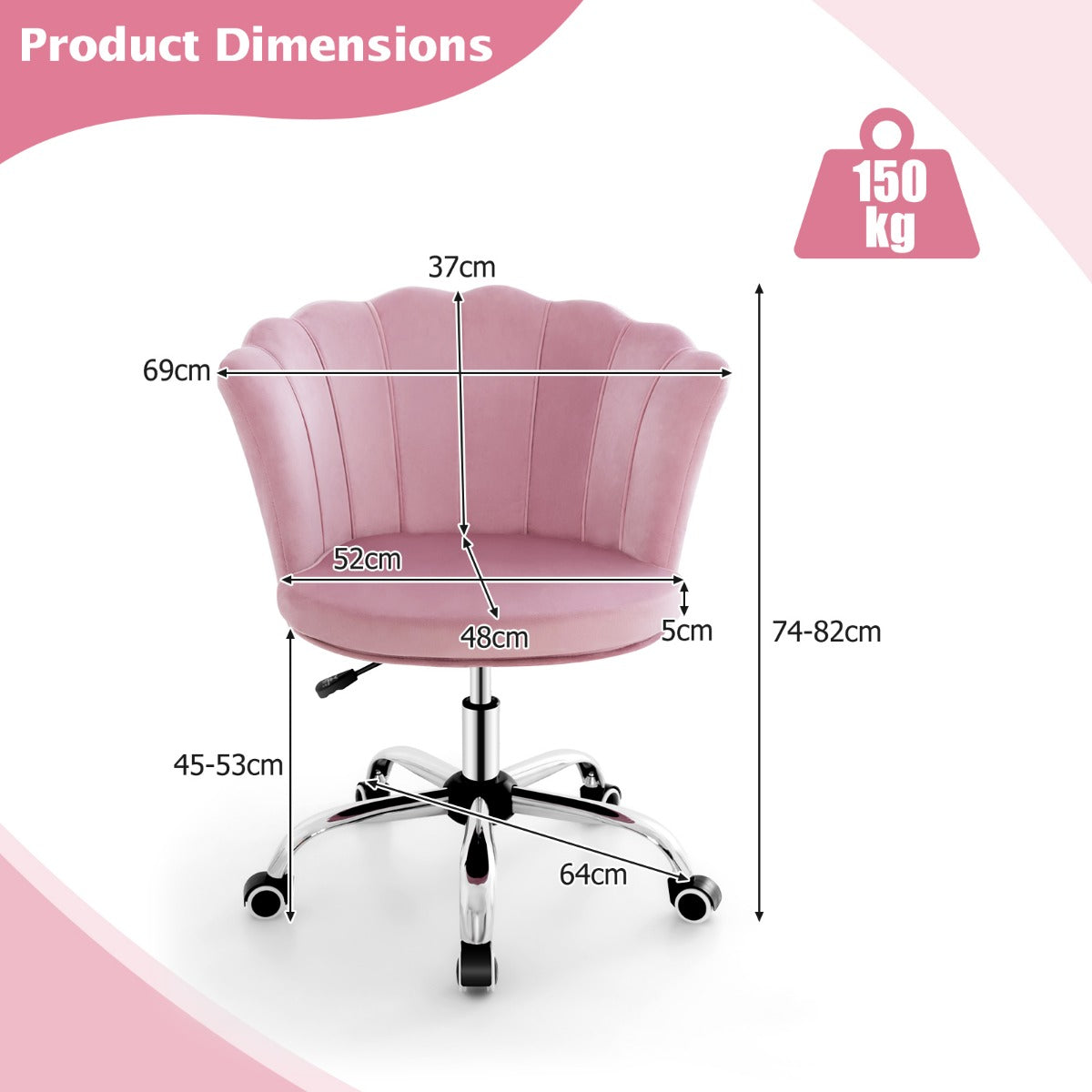 LIVSK Make-upstoel - Ergonomisch Design - Traploze Hoogteverstelling 74-82 cm - 360° Draaifunctie - Huidvriendelijk Fluweel -
