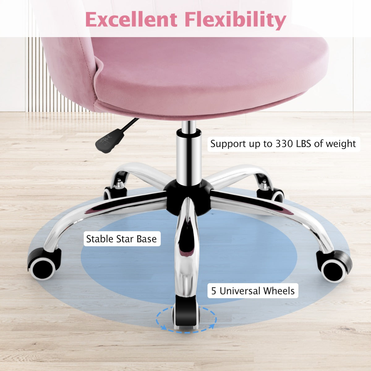LIVSK Make-upstoel - Ergonomisch Design - Traploze Hoogteverstelling 74-82 cm - 360° Draaifunctie - Huidvriendelijk Fluweel -