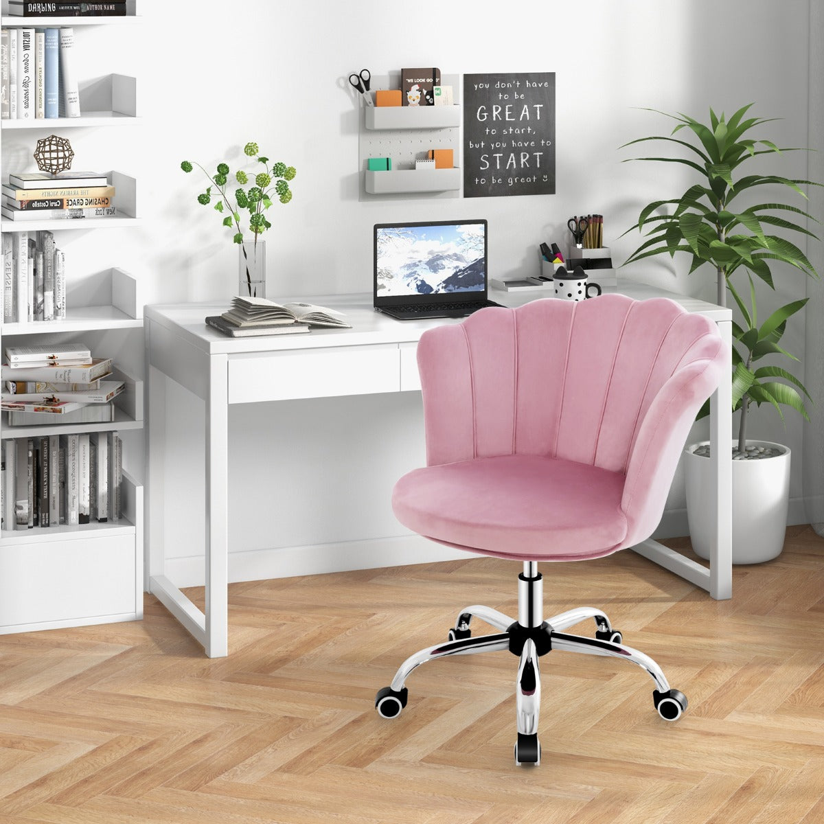 LIVSK Make-upstoel - Ergonomisch Design - Traploze Hoogteverstelling 74-82 cm - 360° Draaifunctie - Huidvriendelijk Fluweel -