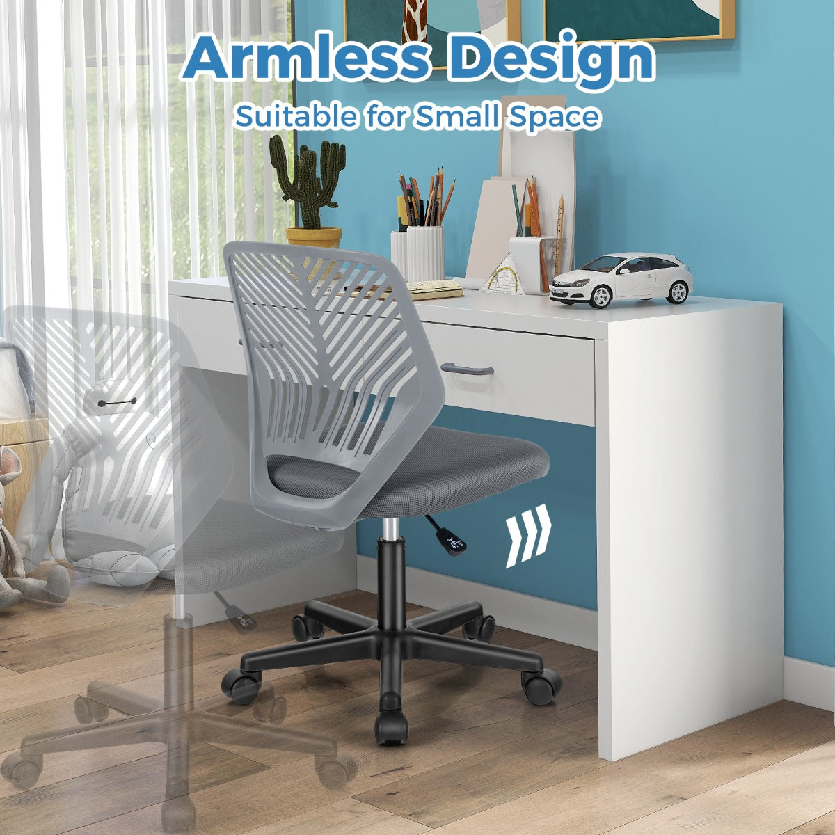 LIVSK Ergonomische Mesh-Bureaustoel - In hoogte verstelbaar - Ademend - Ruimtebesparend - Tot 150 kg - 54 x 54 x 77-89 cm - Blauw