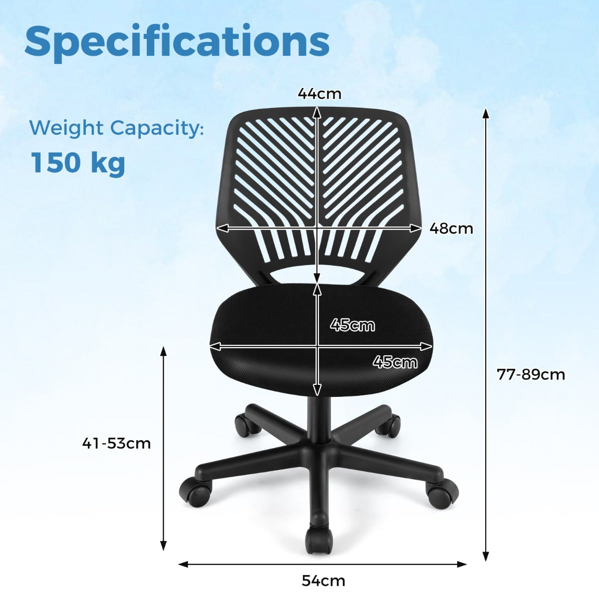 LIVSK Ergonomische Kinderbureaustoel - Verstelbaar - Ademend Mesh - Hoge Dichtheid Spons - Tot 150 kg - Blauw/Grijs/Zwart