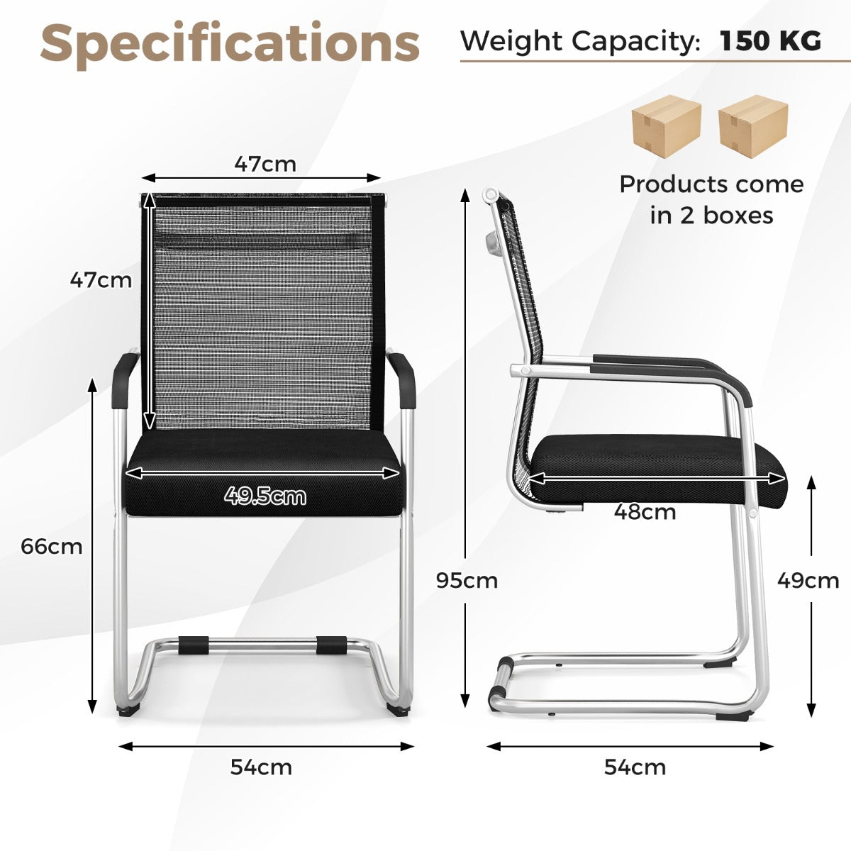 LIVSK Bureaustoelen Set van 4 - Sledeonderstel - Ademend Mesh - Antisliparmleuningen - Stapelbaar - Tot 150 kg - Zwart