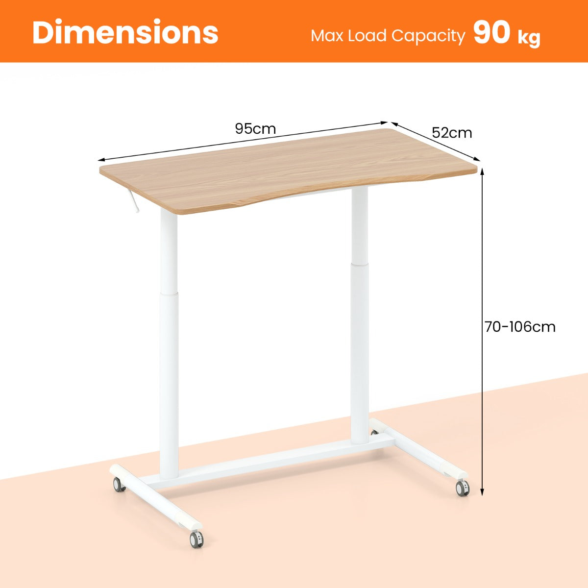 LIVSK Zit-Sta Bureau - Verstelbare Hoogte 70-106 cm - Robuuste Constructie tot 90 kg - Ergonomisch Ontwerp - C-vormig - Natuur &