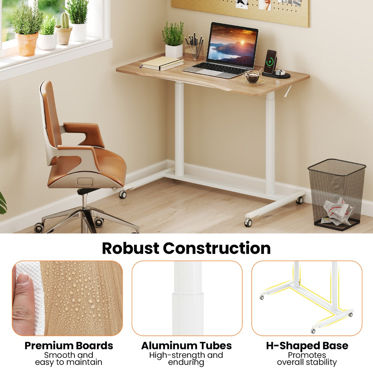 LIVSK Zit-Sta Bureau - Verstelbare Hoogte 70-106 cm - Robuuste Constructie tot 90 kg - Ergonomisch Ontwerp - C-vormig - Natuur &