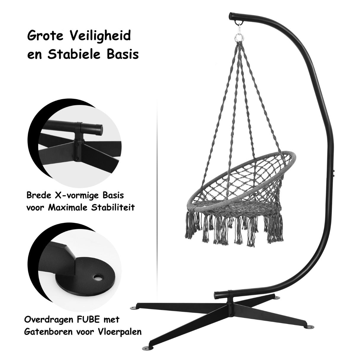 LIVSK C-vormige Hangstoelstandaard - Stevig en Duurzaam - 150kg Draagvermogen - Geschikt voor Binnen en Buiten - Zwart