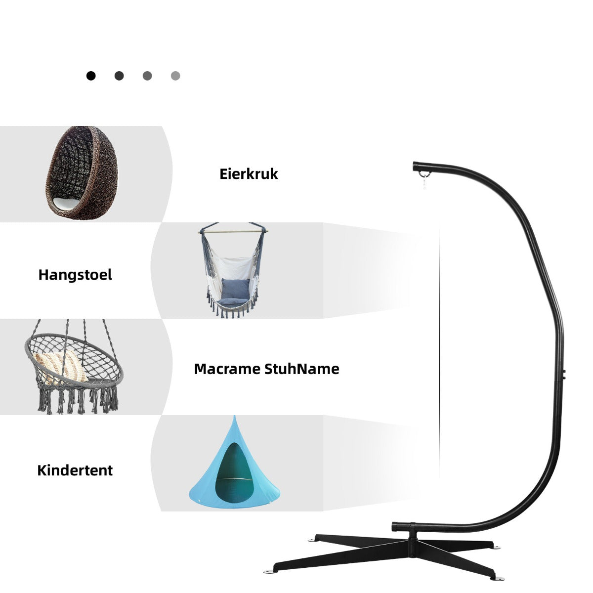 LIVSK C-vormige Hangstoelstandaard - Stevig en Duurzaam - 150kg Draagvermogen - Geschikt voor Binnen en Buiten - Zwart