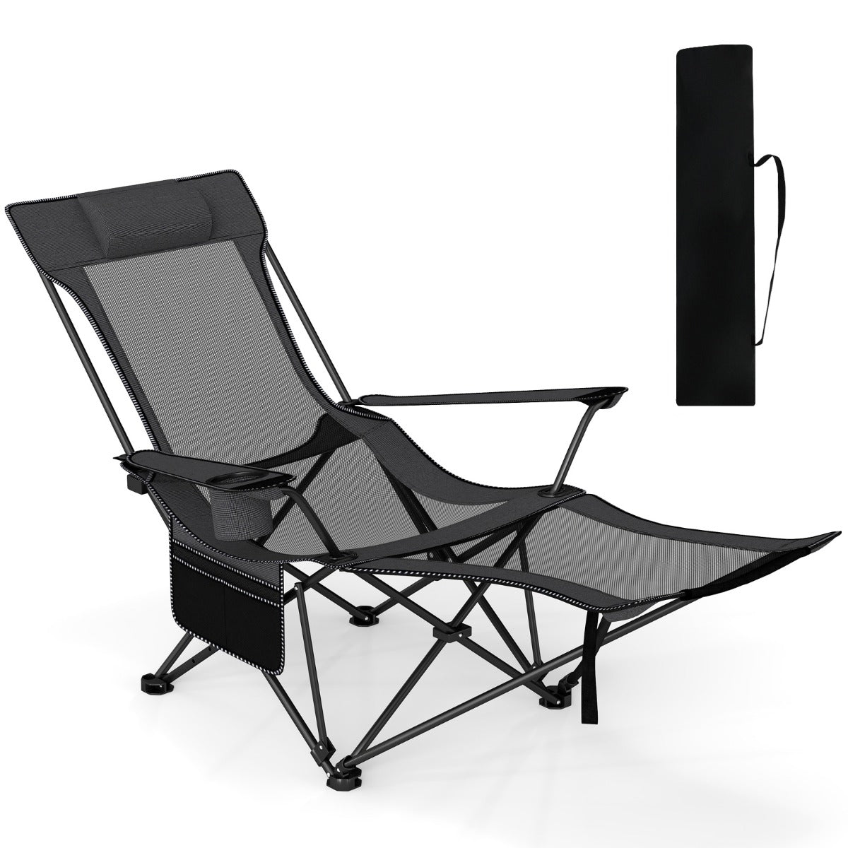 LIVSK 2-in-1 Opvouwbare Campingstoel - Verstelbare Rugleuning - Antislip - Inclusief Draagtas - Tot 150 kg - Grijs