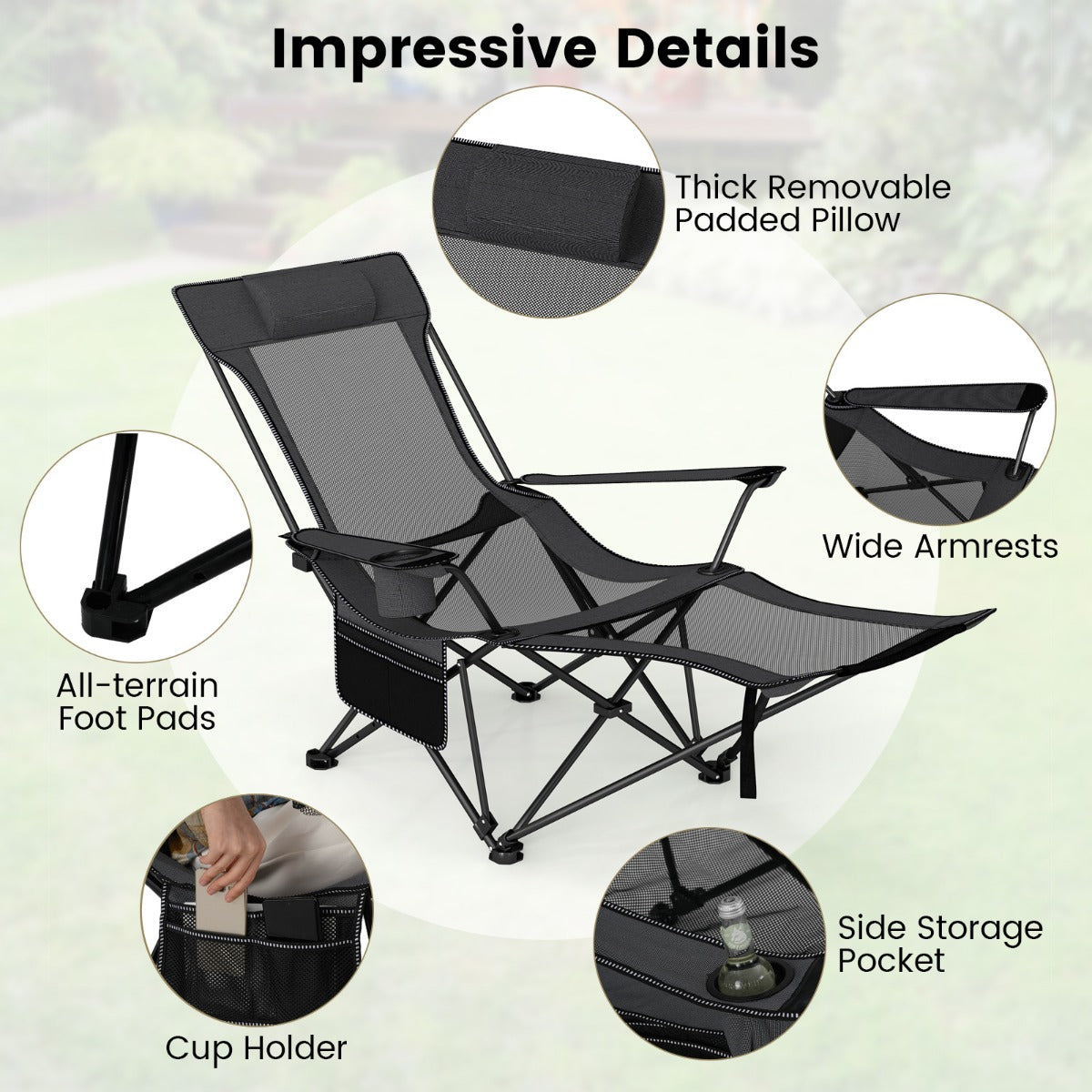 LIVSK 2-in-1 Opvouwbare Campingstoel - Verstelbare Rugleuning - Antislip - Inclusief Draagtas - Tot 150 kg - Grijs