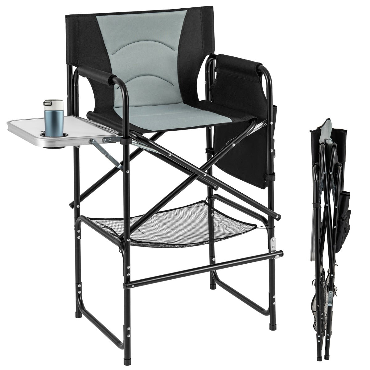 LIVSK Regisseursstoel met Voetensteun en Bekerhouder - Inklapbaar - Oxford-stof - Stevig Frame - Draagvermogen 150 kg - Zwart +