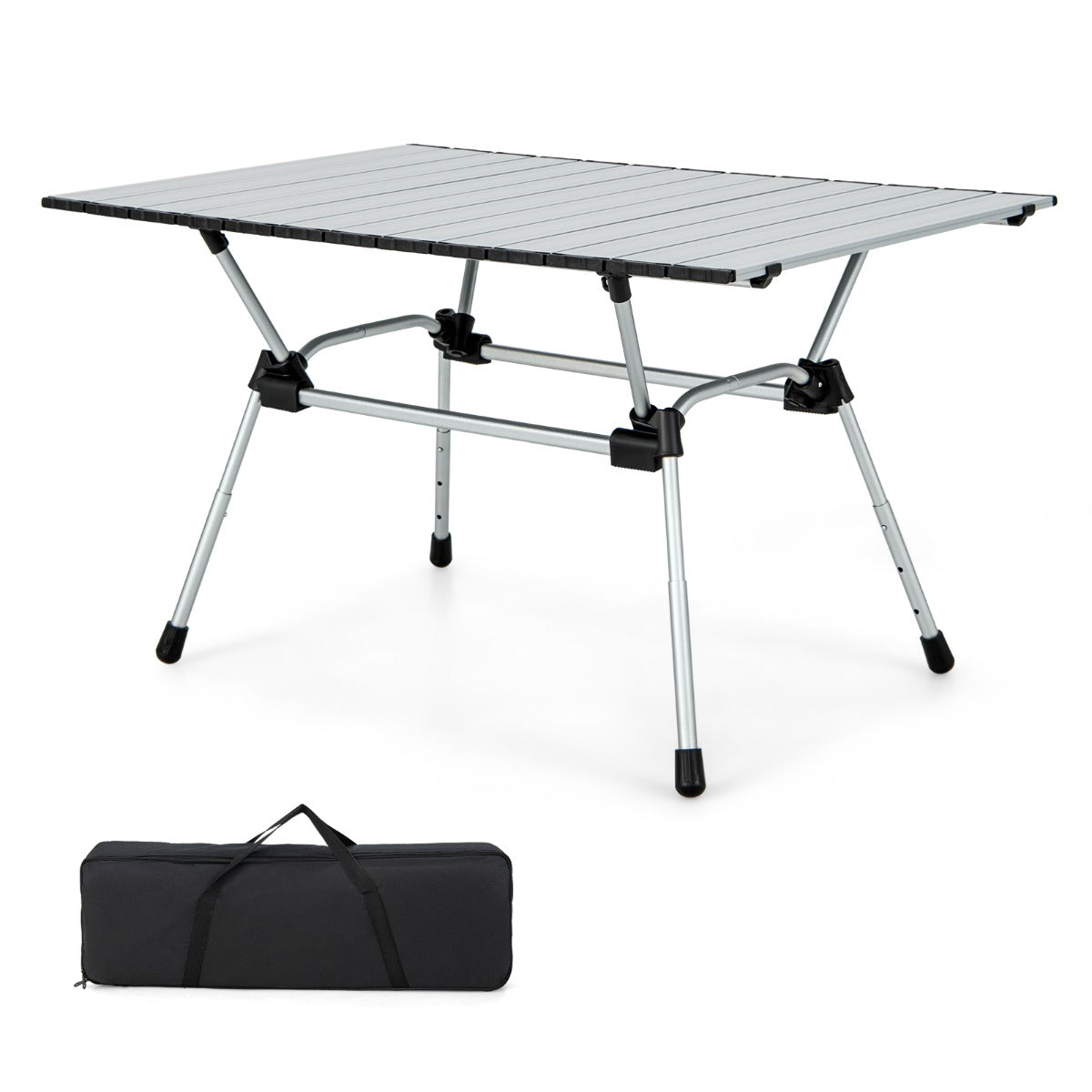 LIVSK Inklapbare Campingtafel - Verstelbare Hoogte - Aluminium Tafelblad - Draagtas - 90 x 60,5 x 42,5-52 cm - Zilver