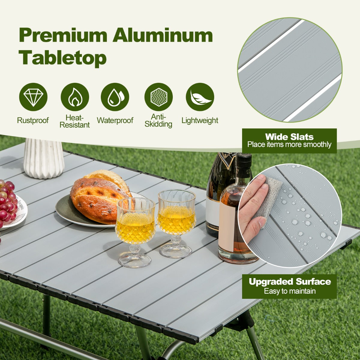 LIVSK Inklapbare Campingtafel - Verstelbare Hoogte - Aluminium Tafelblad - Draagtas - 90 x 60,5 x 42,5-52 cm - Zilver