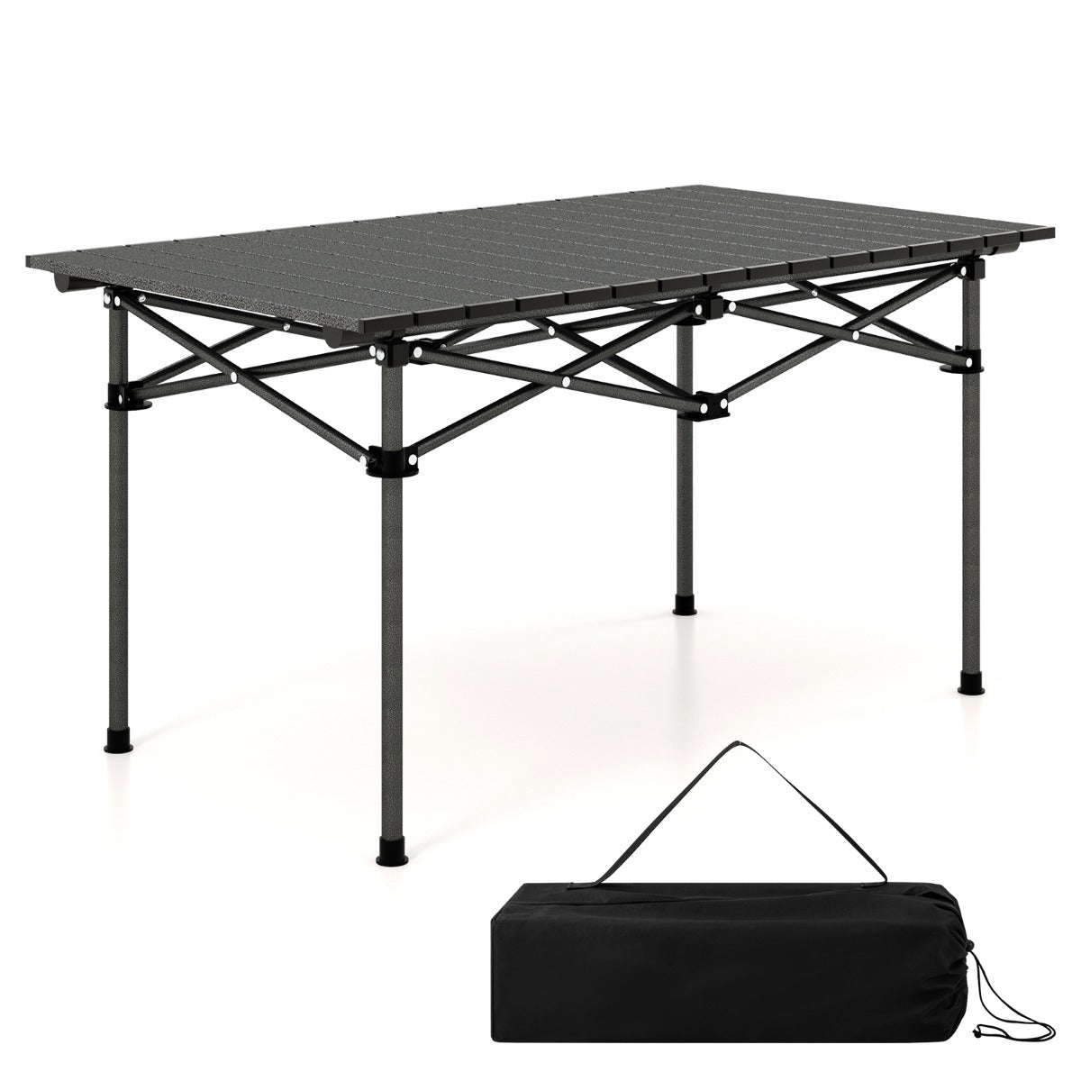 LIVSK Opvouwbare Campingtafel - Aluminium Tafelblad - Draagvermogen 60 kg - Voor 4-6 Personen - Eenvoudig Op te Bergen - Zwart