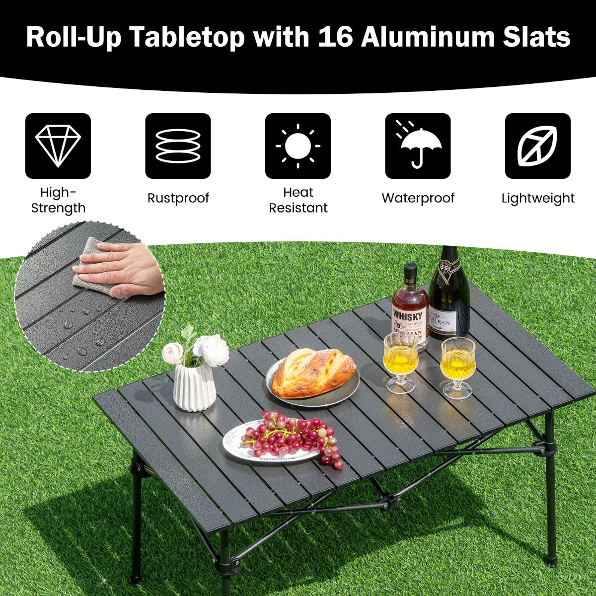 LIVSK Opvouwbare Campingtafel - Aluminium Tafelblad - Draagvermogen 60 kg - Voor 4-6 Personen - Eenvoudig Op te Bergen - Zwart