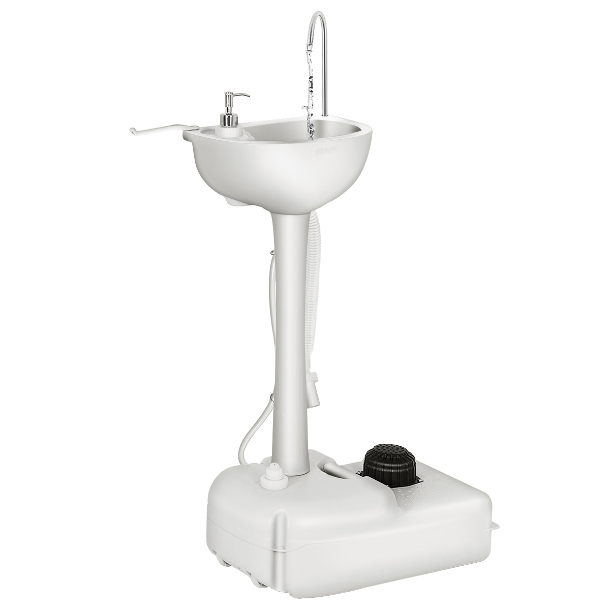 LIVSK Draagbare Handwasbak met Voetpomp - 17L Watertank - Zeepdispenser - Handdoekhouder - Voor Buiten - Grijs