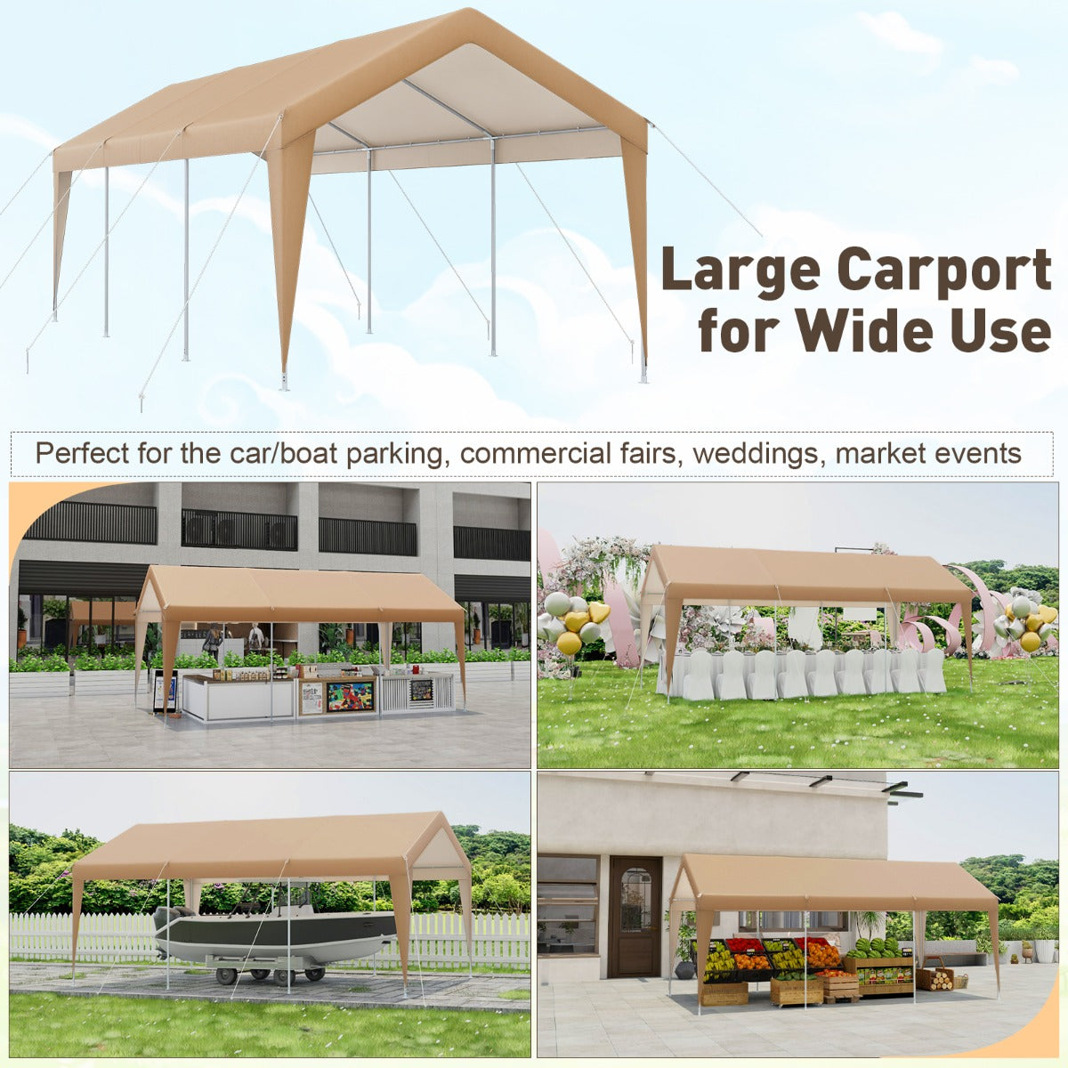 LIVSK Draagbare Carport - Robuust Metalen Frame - UV-Bestendig en Waterdicht - Inclusief Bevestigingsaccessoires - 301 x 600 x