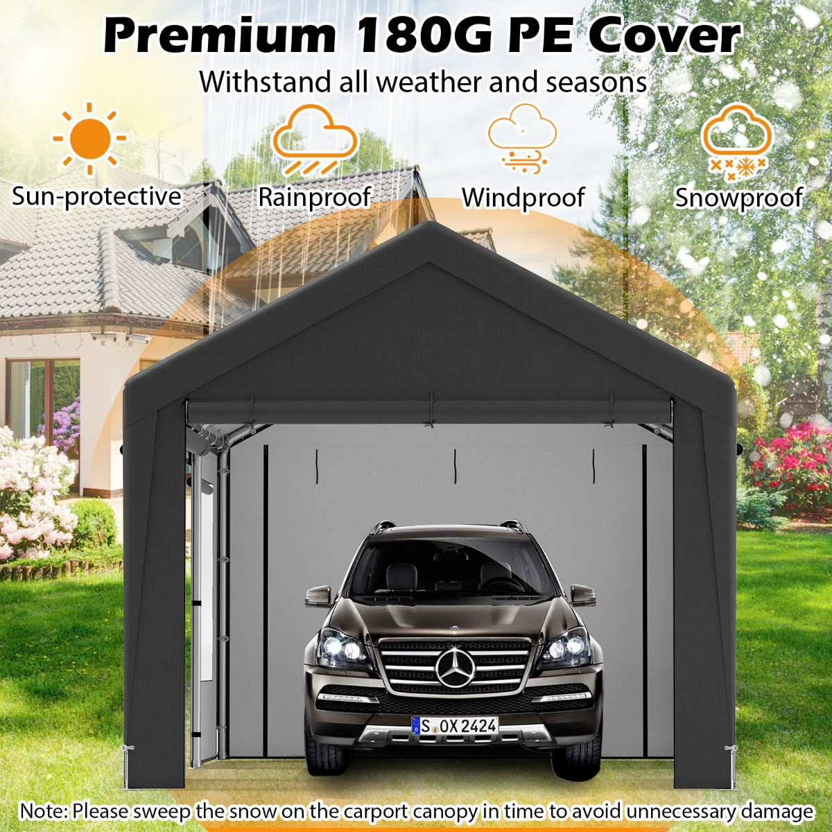 LIVSK Extra Grote Tentgarage - Afneembare Zijwanden - Robuust Gegalvaniseerd Frame - All-Weather Bescherming - 595 x 300 x 280 cm