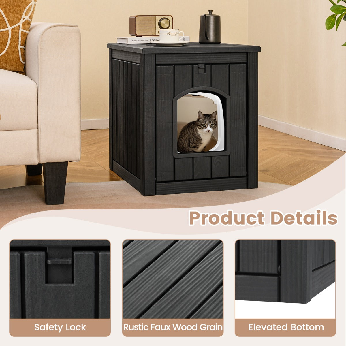 LIVSK Kattenbed Outdoor - Koudebestendig - Opvouwbare Ingang - Zwart