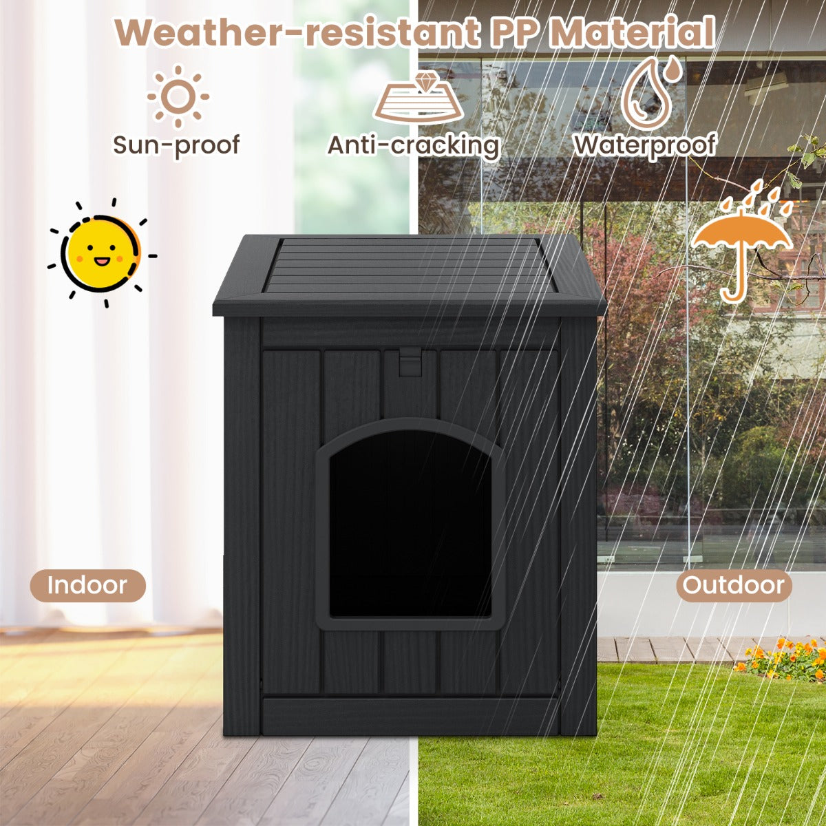 LIVSK Kattenbed Outdoor - Koudebestendig - Opvouwbare Ingang - Zwart