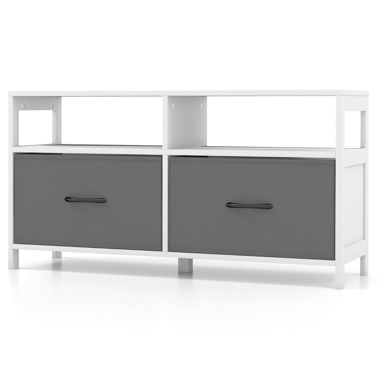 LIVSK Inklapbare Commode - 2 Laden & Open Planken - Stabiele MDF Constructie - Antislip Voetpads - Tot 80 kg - Grijs/Wit