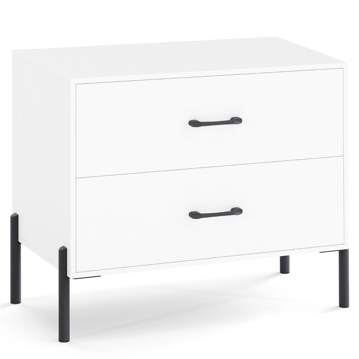 Livsk costway commode met 2 lades moderne houten nachtkastje met metalen poten en handgrepen compact bijzettafeltje met lades