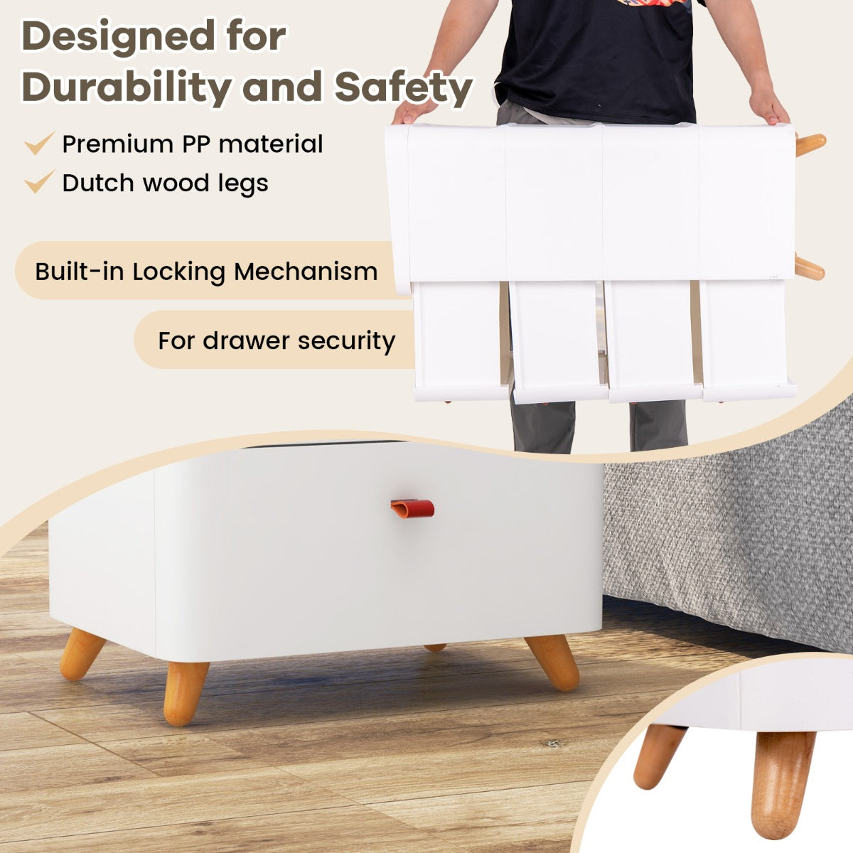 LIVSK Commode met 4 Laden - Uitneembare Opberglade - Bamboe Bovenblad - Voor Slaapkamer en Woonkamer - Voorgemonteerd - Wit