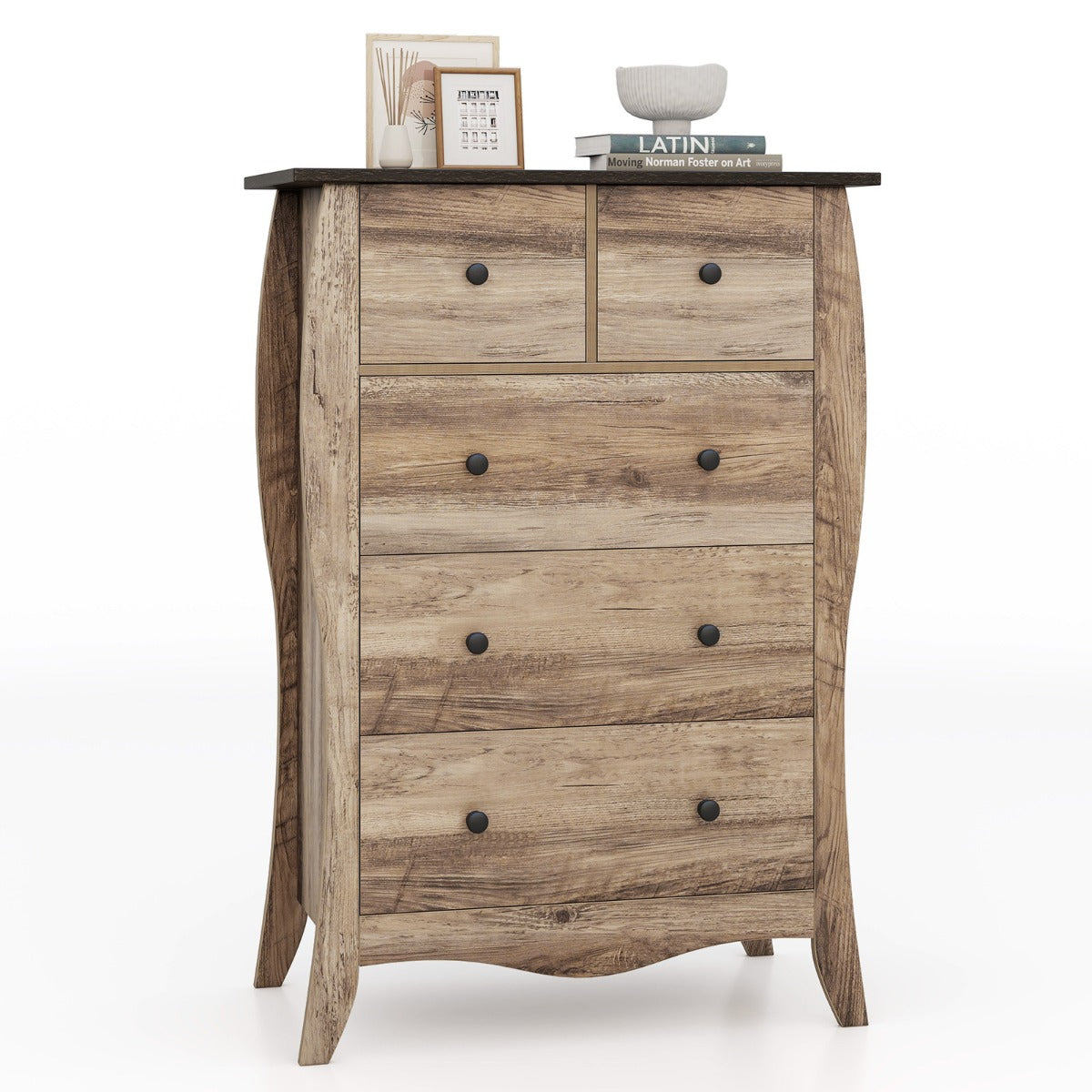 LIVSK Rustieke Commode met 5 Lades - Hoogwaardige Materialen - Inclusief Anti-kantelset - Duurzaam en Stijlvol - Bruin
